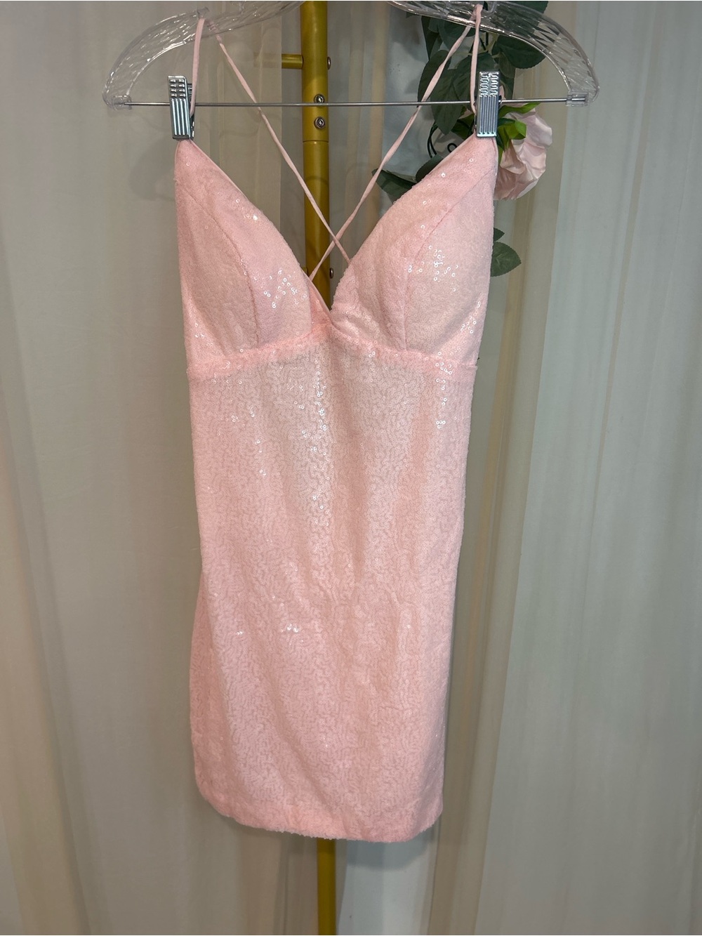 Happy Times Pink Sequin Lace-Up Back Mini Dress Size 4 NWT Party Homecoming - Picture 4 of 8